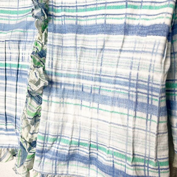 St. John Vintage Ruffle Striped Plaid Ruffle Blazer Jacket Blue Old Money - Picture 5 of 14